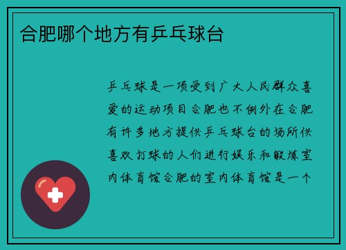 合肥哪个地方有乒乓球台